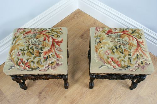 fig 5. Pair of French Carved Beech Tapestry Stools (Circa 1880)
