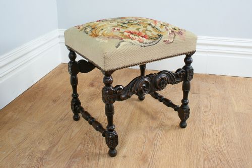 French Carved Beech Tapestry Stool (Circa 1880)