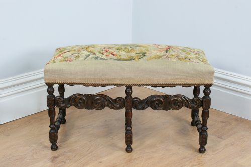 French Carved Beech Tapestry Duet Stool (Circa 1880)