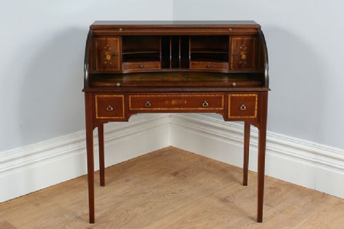 fig 1. Antique 3ft Georgian Style Mahogany Leather Cylinder Desk (Circa 1920)