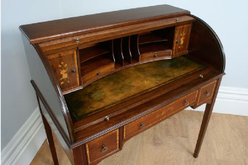fig 3. Antique 3ft Georgian Style Mahogany Leather Cylinder Desk (Circa 1920)