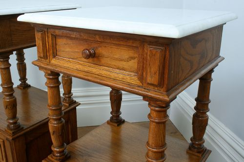 fig 2. Pair of French Period Marble & Oak Bedside Cabinets (Circa 1910)