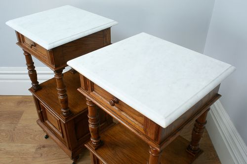fig 3. Pair of French Period Marble & Oak Bedside Cabinets (Circa 1910)