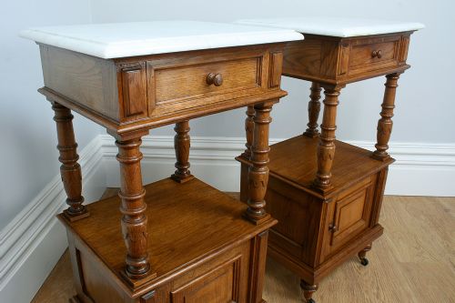 fig 5. Pair of French Period Marble & Oak Bedside Cabinets (Circa 1910)