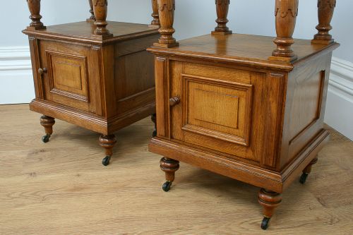 fig 7. Pair of French Period Marble & Oak Bedside Cabinets (Circa 1910)