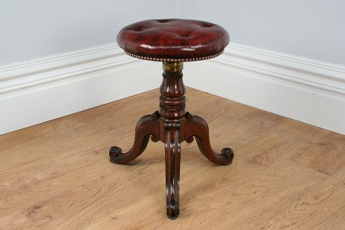 Adjustable William IV Rosewood & Leather Circular Stool (Circa 1835)