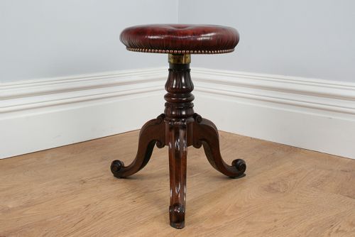 fig 1. Adjustable William IV Rosewood & Leather Circular Stool (Circa 1835)