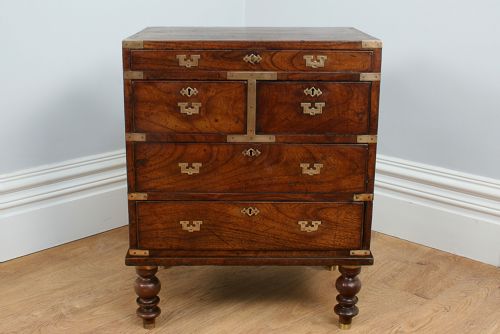fig 1. Small Rare Colonial Mahogany & Brass Military Campaign Chest of Drawers (Circa 1800)