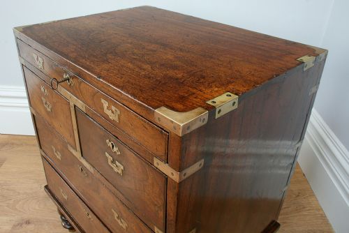 fig 3. Small Rare Colonial Mahogany & Brass Military Campaign Chest of Drawers (Circa 1800)