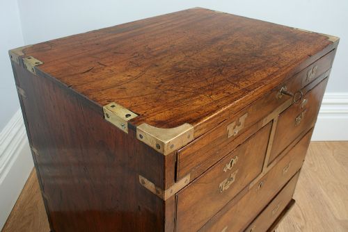 fig 4. Small Rare Colonial Mahogany & Brass Military Campaign Chest of Drawers (Circa 1800)