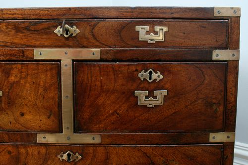 fig 5. Small Rare Colonial Mahogany & Brass Military Campaign Chest of Drawers (Circa 1800)