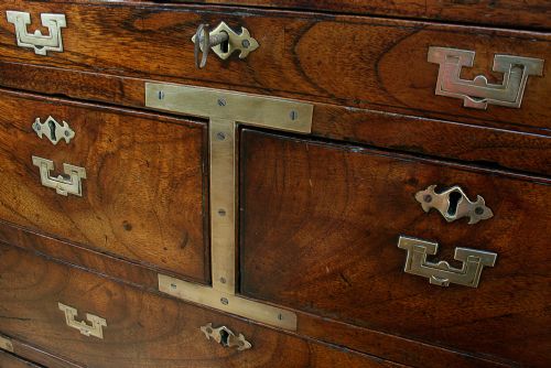 fig 6. Small Rare Colonial Mahogany & Brass Military Campaign Chest of Drawers (Circa 1800)