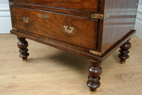 fig 8. Small Rare Colonial Mahogany & Brass Military Campaign Chest of Drawers (Circa 1800)