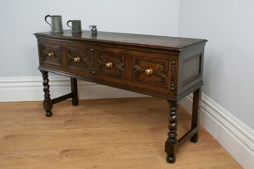 Jacobean Style Oak Geometric Dresser Base (Circa 1840)