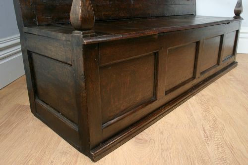 fig 6. 6ft English Charles II Oak High-Back Box Settle (Circa 1680)