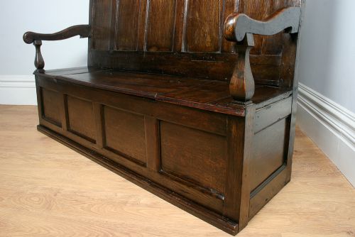 fig 7. 6ft English Charles II Oak High-Back Box Settle (Circa 1680)