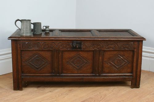 fig 1. Charles II West Country Carved Oak Coffer (Circa 1650 - 1700)
