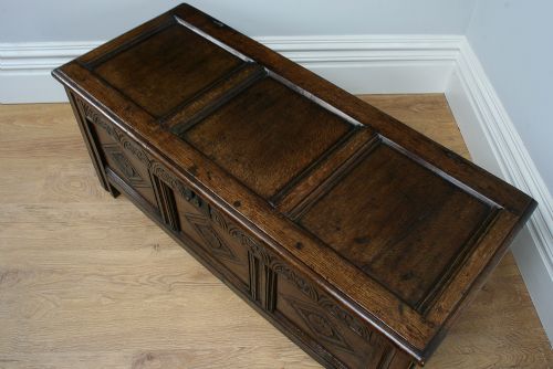 fig 2. Charles II West Country Carved Oak Coffer (Circa 1650 - 1700)