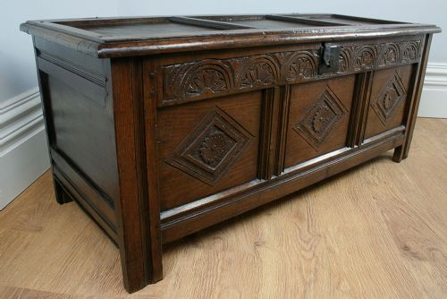 fig 5. Charles II West Country Carved Oak Coffer (Circa 1650 - 1700)