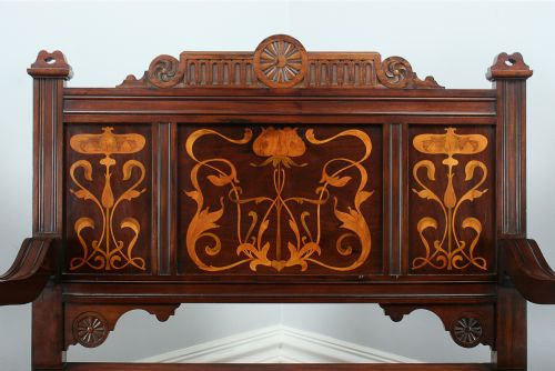 fig 2. 3ft Art Noveau Mahogany Inlaid Box Settle (Circa 1900)