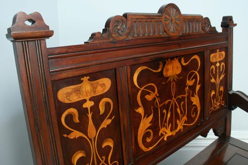 fig 5. 3ft Art Noveau Mahogany Inlaid Box Settle (Circa 1900)