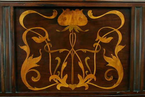 fig 6. 3ft Art Noveau Mahogany Inlaid Box Settle (Circa 1900)