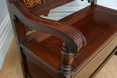 fig 8. 3ft Art Noveau Mahogany Inlaid Box Settle (Circa 1900)