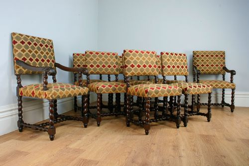 fig 1. Set of 10 Cromwellian Revival Upholstered Oak Dining Chairs (Circa 1870)