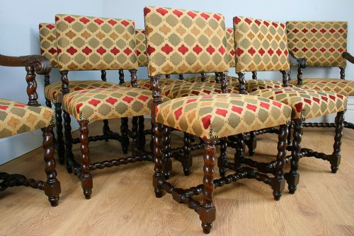 fig 2. Set of 10 Cromwellian Revival Upholstered Oak Dining Chairs (Circa 1870)