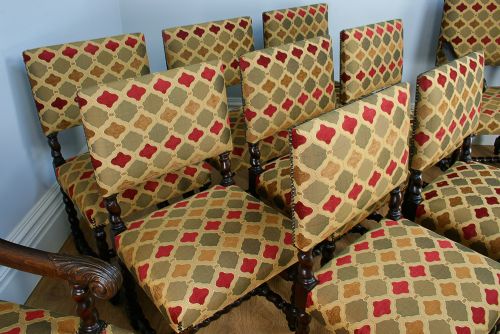 fig 3. Set of 10 Cromwellian Revival Upholstered Oak Dining Chairs (Circa 1870)