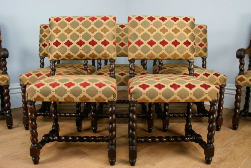 fig 4. Set of 10 Cromwellian Revival Upholstered Oak Dining Chairs (Circa 1870)