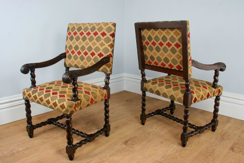 fig 6. Set of 10 Cromwellian Revival Upholstered Oak Dining Chairs (Circa 1870)