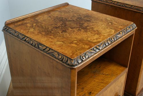 fig 6. Pair of Alfred Cox Carved Burr Walnut Bedside Cupboards (Circa 1930)