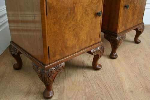 fig 7. Pair of Alfred Cox Carved Burr Walnut Bedside Cupboards (Circa 1930)