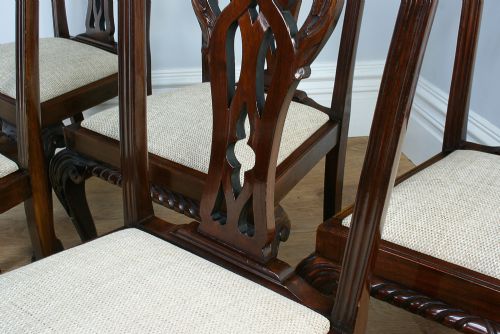 fig 6. Set of 6 Six Georgian Chippendale Revival Carved Mahogany Upholstered Kitchen Dining Chairs (Circa 1900)