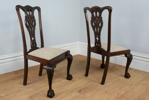 fig 7. Set of 6 Six Georgian Chippendale Revival Carved Mahogany Upholstered Kitchen Dining Chairs (Circa 1900)