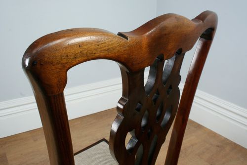 fig 8. Set of 6 Six Georgian Chippendale Revival Carved Mahogany Upholstered Kitchen Dining Chairs (Circa 1900)
