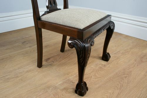 fig 9. Set of 6 Six Georgian Chippendale Revival Carved Mahogany Upholstered Kitchen Dining Chairs (Circa 1900)