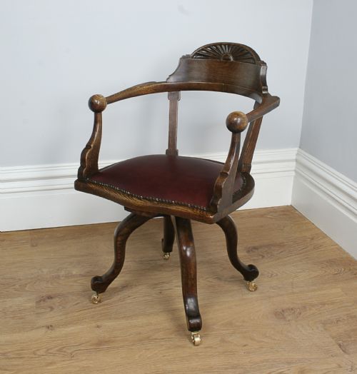 Antique Victorian Oak Revolving Office Armchair (Circa 1870)
