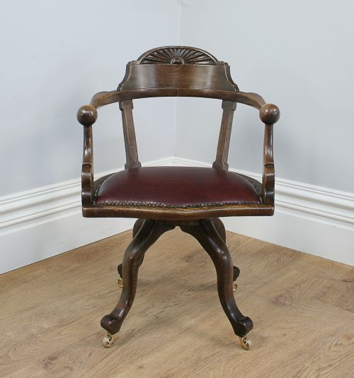 fig 1. Antique Victorian Oak Revolving Office Armchair (Circa 1870)