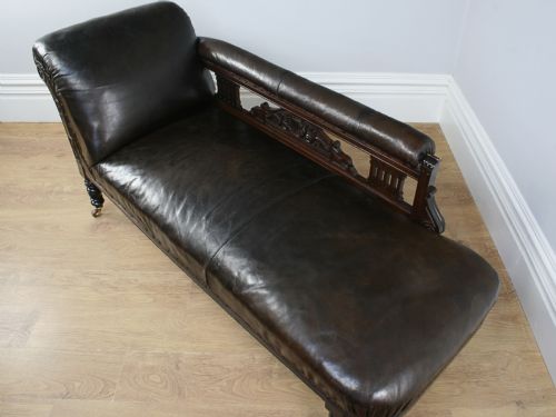 fig 3. Antique Mahogany & Leather Rail-back Chaise Longue (Circa 1880 - 1900)