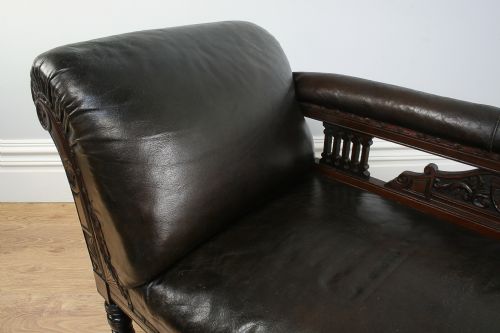fig 4. Antique Mahogany & Leather Rail-back Chaise Longue (Circa 1880 - 1900)