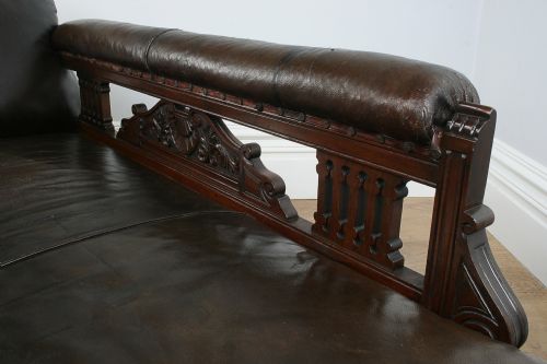 fig 5. Antique Mahogany & Leather Rail-back Chaise Longue (Circa 1880 - 1900)
