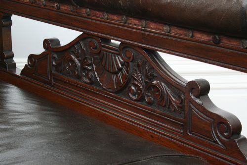 fig 6. Antique Mahogany & Leather Rail-back Chaise Longue (Circa 1880 - 1900)