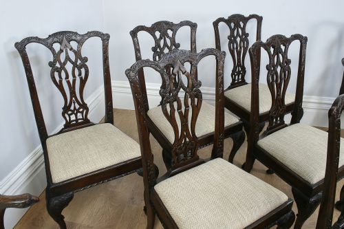 fig 1. 8 Chippendale Revival Mahogany Dining Chairs by S&H Jewell of London (Circa 1860)