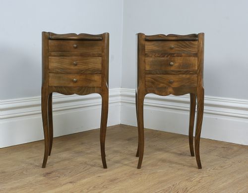 fig 1. Pair of Antique French Louis XV1 Revival Chestnut Bedside Cabinets (Circa 1920)