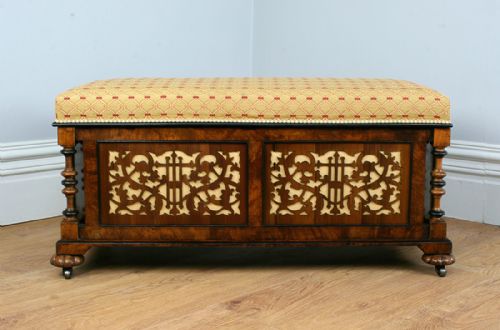 fig 1. Antique Victorian Burr Walnut & Ebony Upholstered Ottoman (Circa 1850)