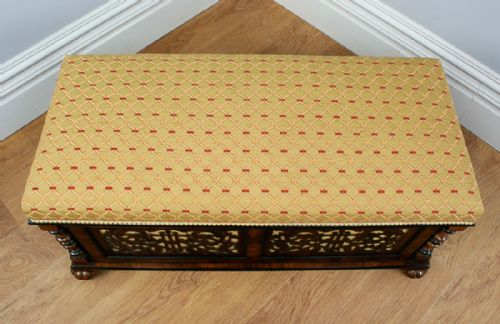 fig 3. Antique Victorian Burr Walnut & Ebony Upholstered Ottoman (Circa 1850)