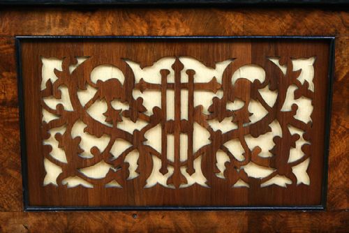 fig 6. Antique Victorian Burr Walnut & Ebony Upholstered Ottoman (Circa 1850)