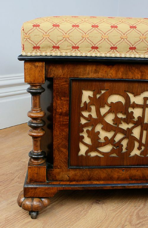 fig 7. Antique Victorian Burr Walnut & Ebony Upholstered Ottoman (Circa 1850)